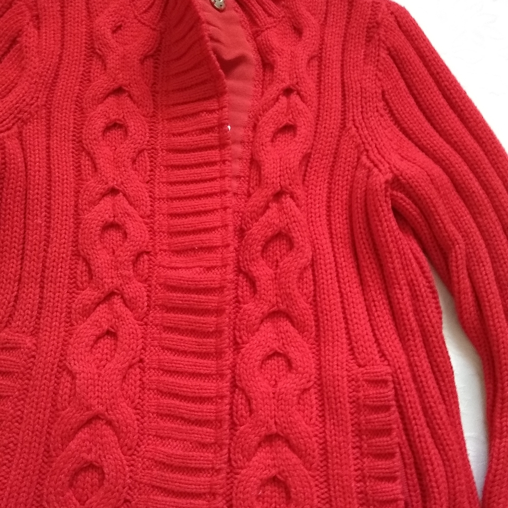 St John wool aran cable knit red cardigan - Picture 9 of 10